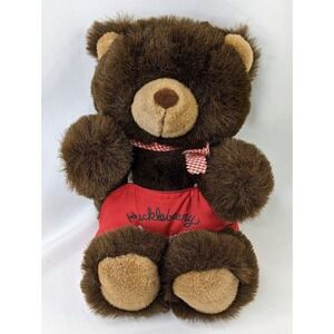 A&A Plush Brown Bear 12 Inch Hucklebeary Red Overalls Stuffed Animal Toy